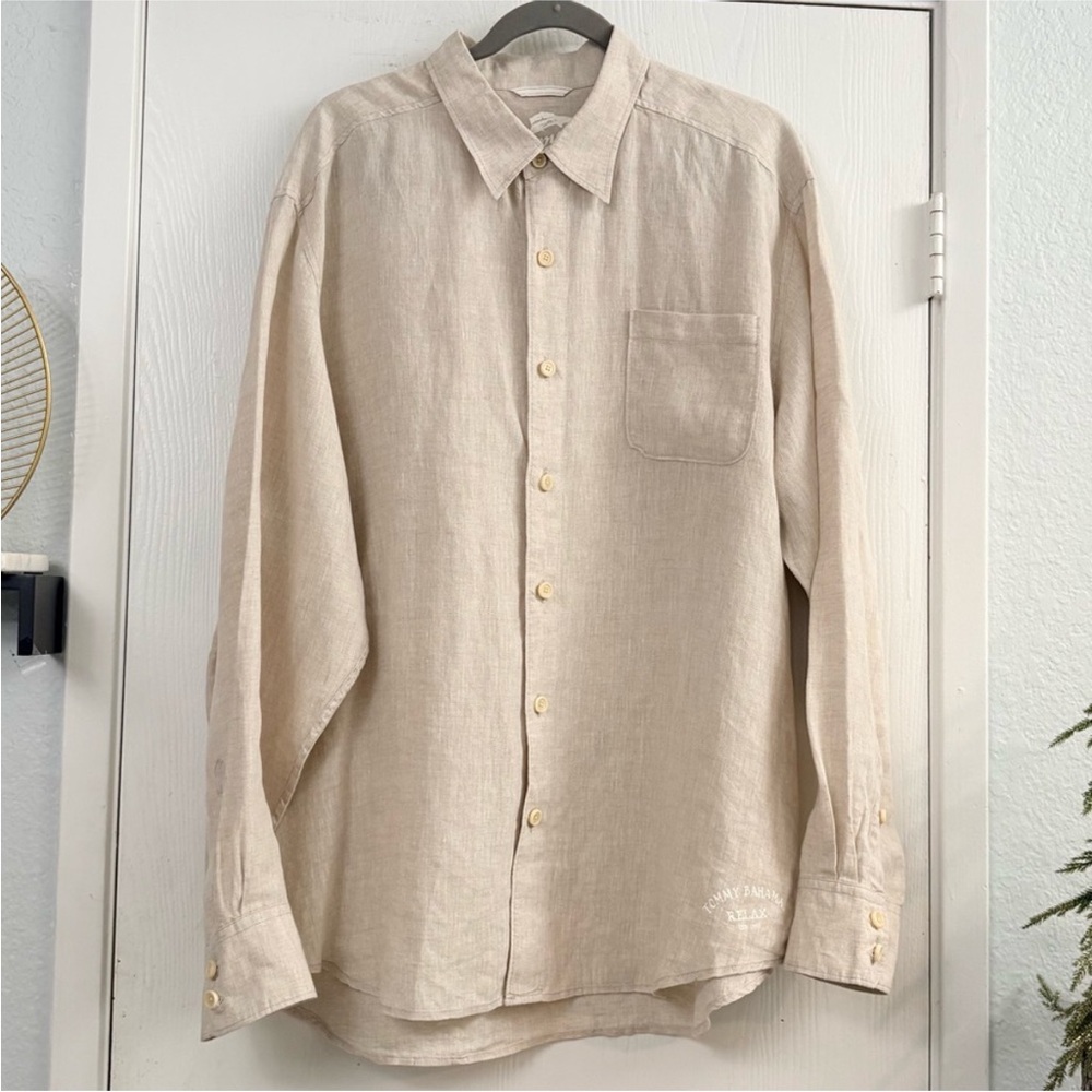 Tommy Bahama Men's Relaxed Linen Button-Up Shirt in Beige Size XL